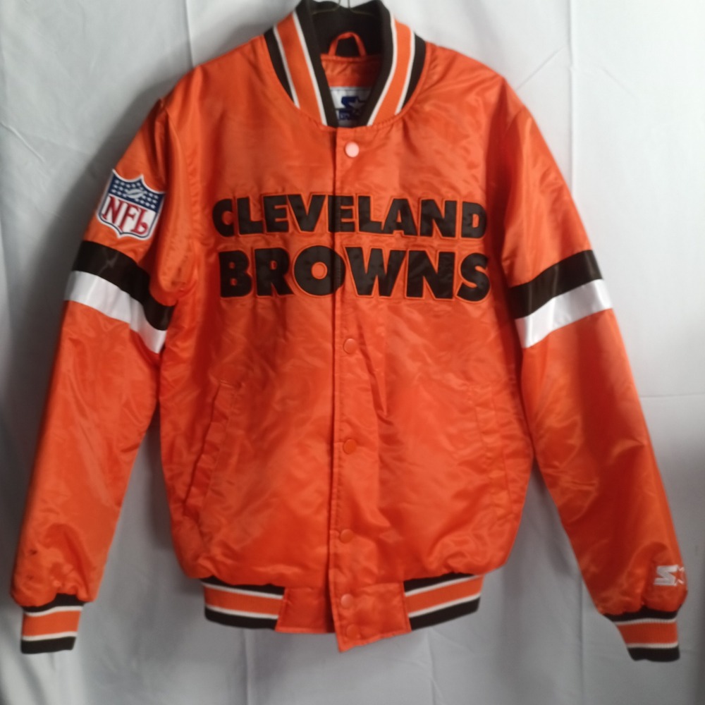 Starter Cleveland Browns NFL Satin Varsity Jacket Orange Brownie Elf Mens Small